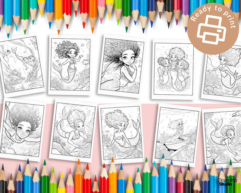 Black Kids Mermaid Colouring Book: Celebrating black kids (E-Book)