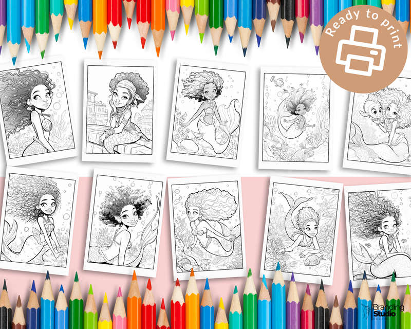Black Kids Mermaid Colouring Book: Celebrating black kids (E-Book)