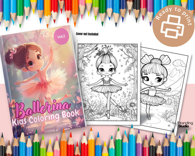 Cute Ballerina Kids Colouring Book Vol 2 (Kids Books) (E-Book)