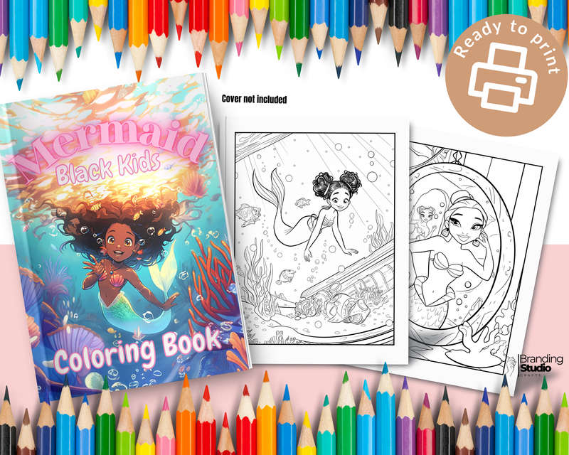 Black Kids Mermaid Colouring Book: Celebrating black kids (E-Book)