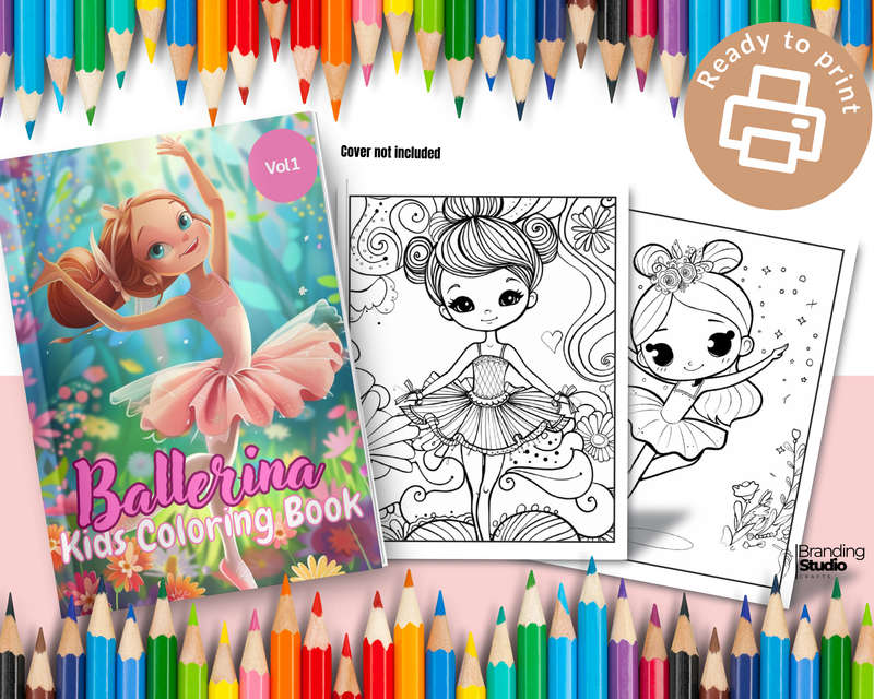 Cute Ballerina Kids Colouring Book Vol 1 (Kids Books) (E-Book)