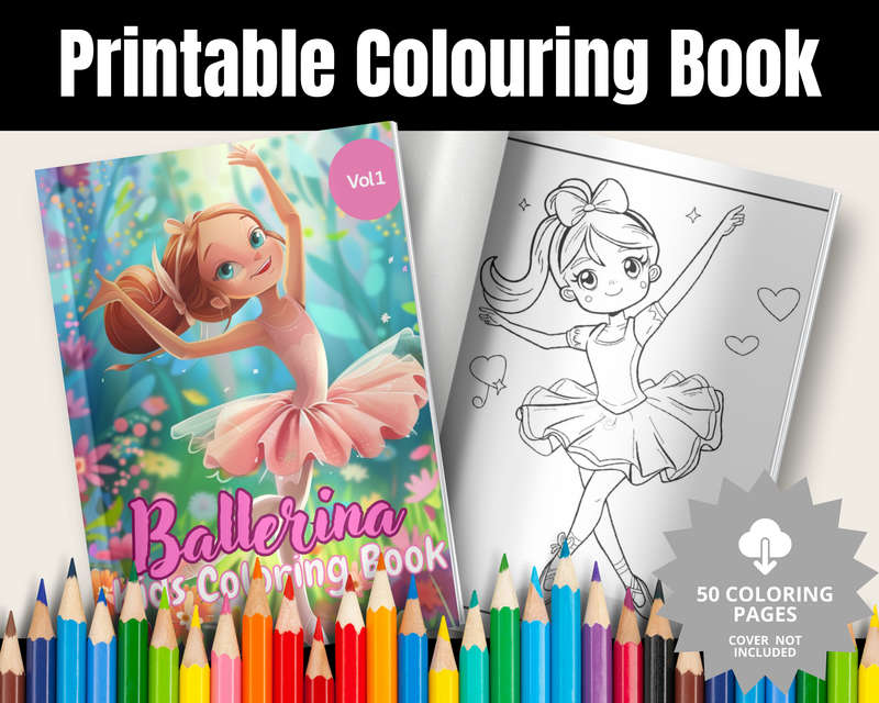 Cute Ballerina Kids Colouring Book Vol 1 (Kids Books) (E-Book)