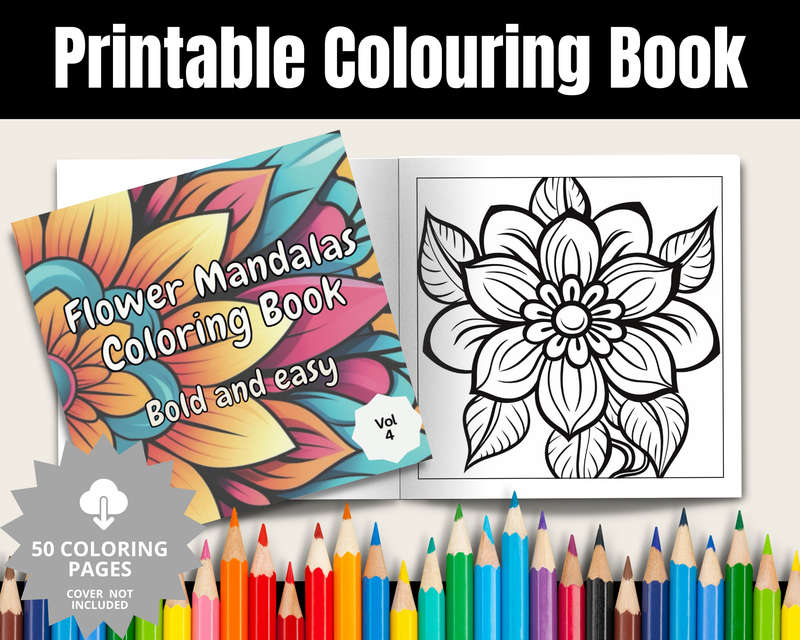 Flower Mandalas Colouring Book: Bold and easy Vol 4 (E-Book)