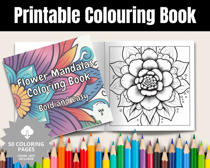 Flower Mandalas Colouring Book: Bold and easy Vol 3 (E-Book)