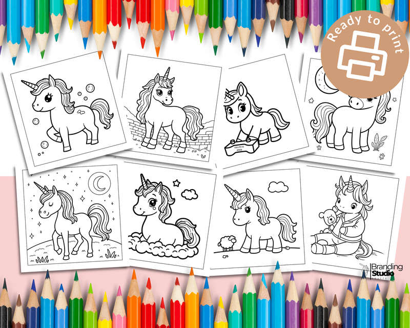Cute Unicorns Kids Colouring Book Vol 1 (Kids Books) (E-Book)