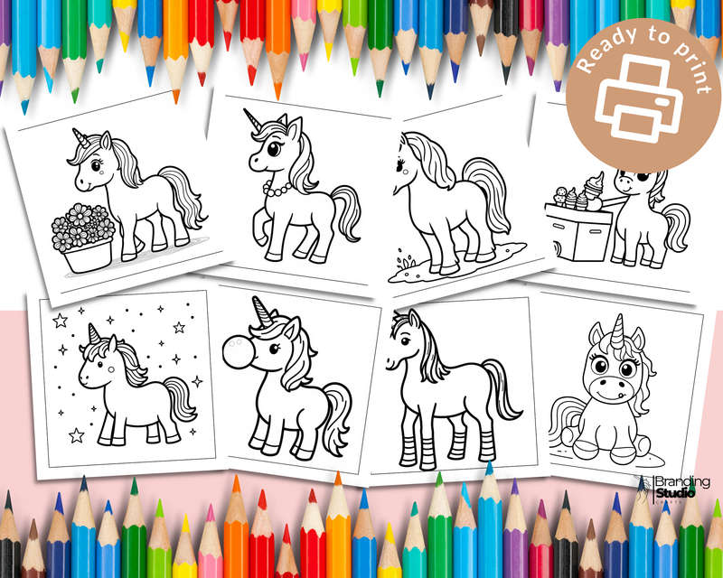 Cute Unicorns Kids Colouring Book Vol 1 (Kids Books) (E-Book)