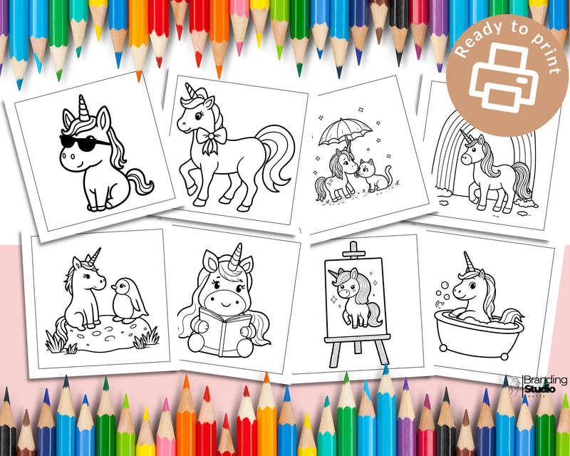 Cute Unicorns Kids Colouring Book Vol 1 (Kids Books) (E-Book)
