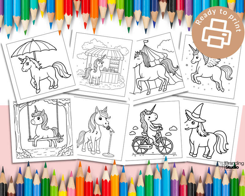 Cute Unicorns Kids Colouring Book Vol 1 (Kids Books) (E-Book)