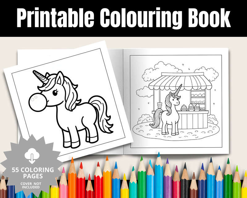 Cute Unicorns Kids Colouring Book Vol 1 (Kids Books) (E-Book)
