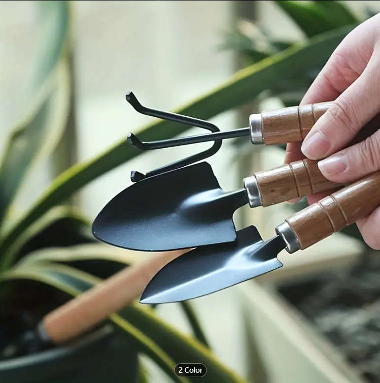 3-Piece Garden Tool Set - Aluminum Alloy Hand Tools with Handles, Rake, Trowel,Transplanter