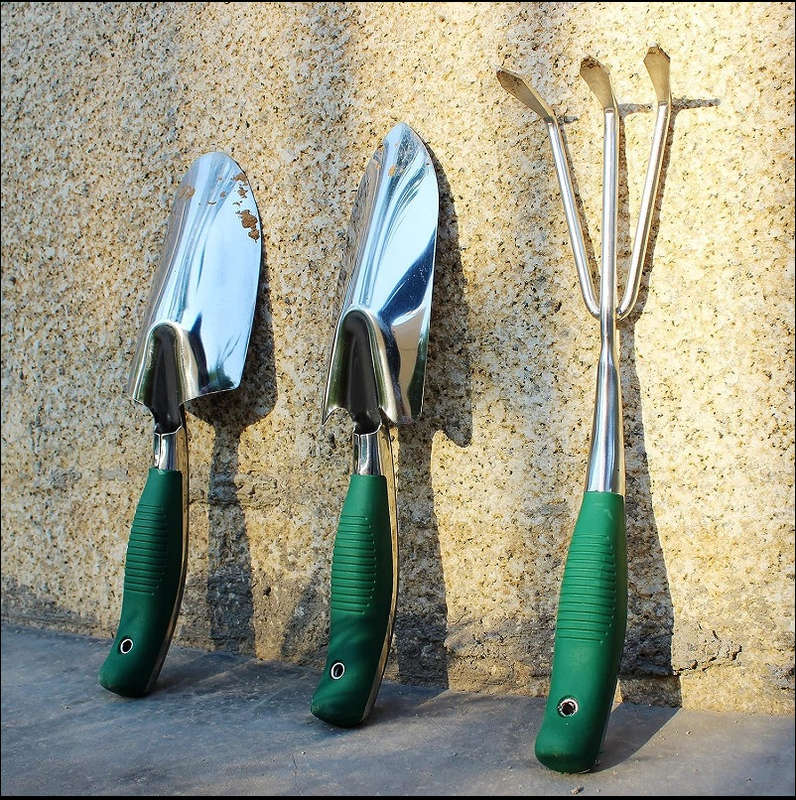 3-Piece Garden Tool Set - Aluminum Alloy Hand Tools with Handles, Rake, Trowel,Transplanter