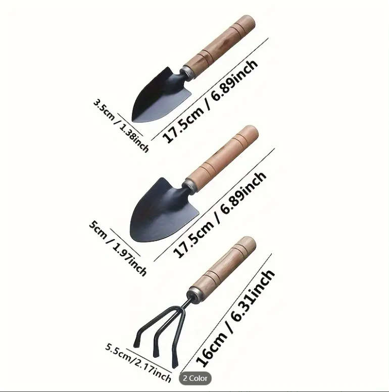 3-Piece Garden Tool Set - Aluminum Alloy Hand Tools with Handles, Rake, Trowel,Transplanter