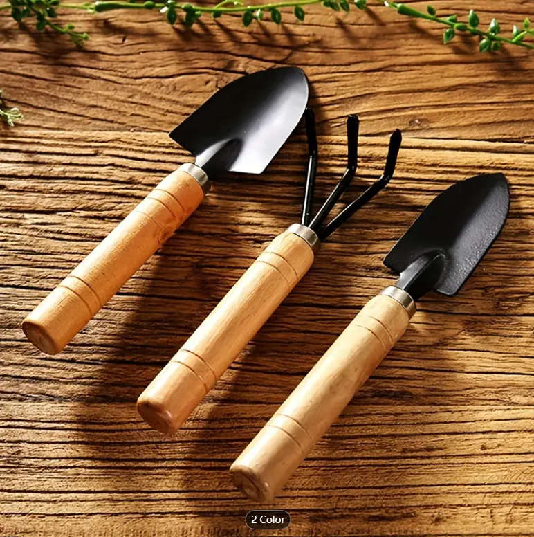 3-Piece Garden Tool Set - Aluminum Alloy Hand Tools with Handles, Rake, Trowel,Transplanter