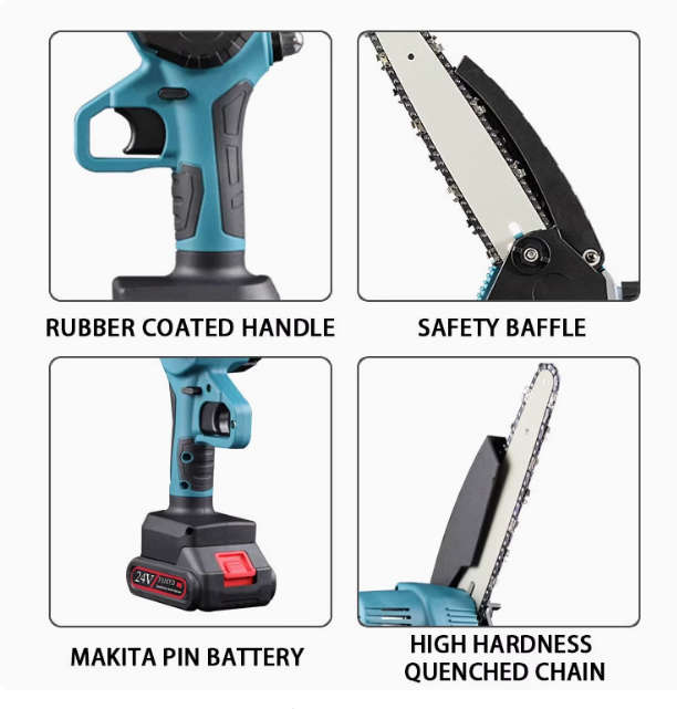 Electric Portable Handheld Chainsaw With Two 25V Lithium Battery 7500 Mah   For Courtyard
