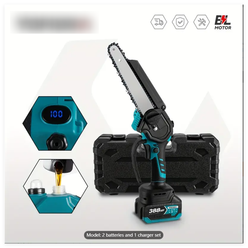 Electric Portable Handheld Chainsaw With Two 25V Lithium Battery 7500 Mah   For Courtyard