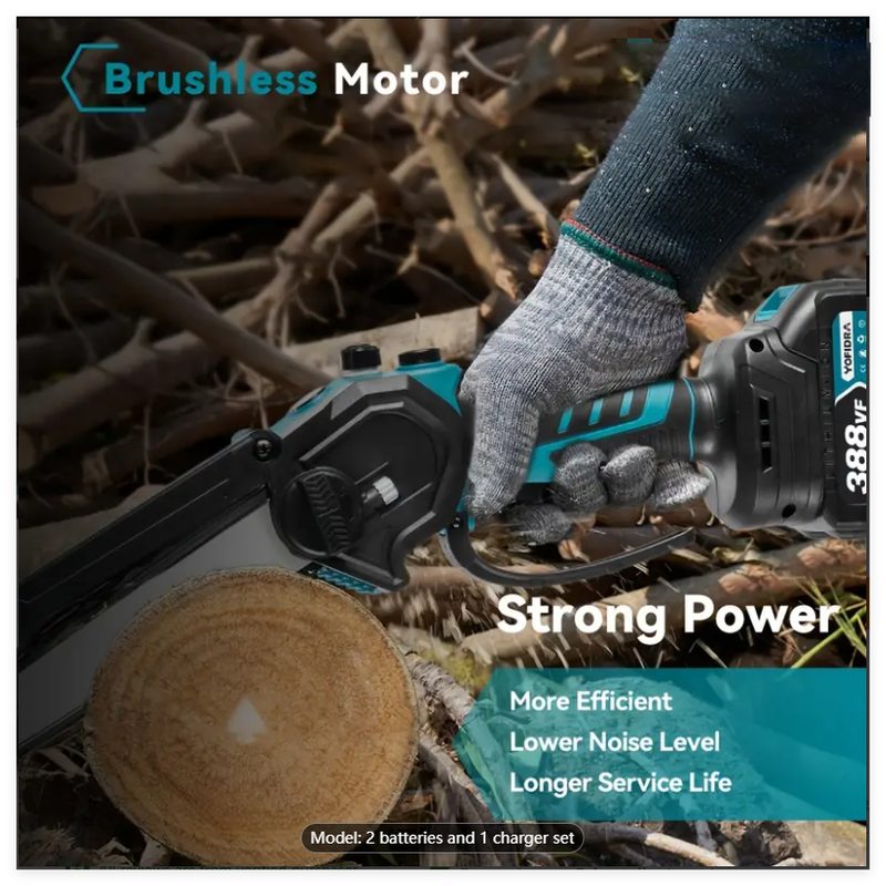 Electric Portable Handheld Chainsaw With Two 25V Lithium Battery 7500 Mah   For Courtyard