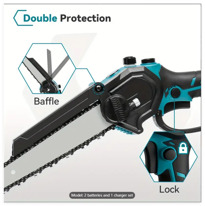 Electric Portable Handheld Chainsaw With Two 25V Lithium Battery 7500 Mah   For Courtyard