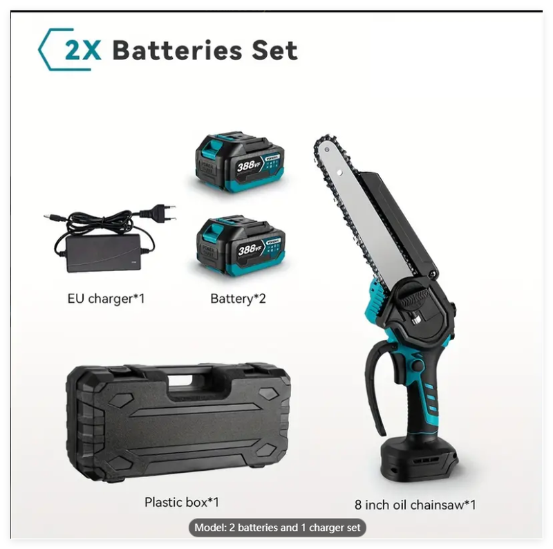 Electric Portable Handheld Chainsaw With Two 25V Lithium Battery 7500 Mah   For Courtyard