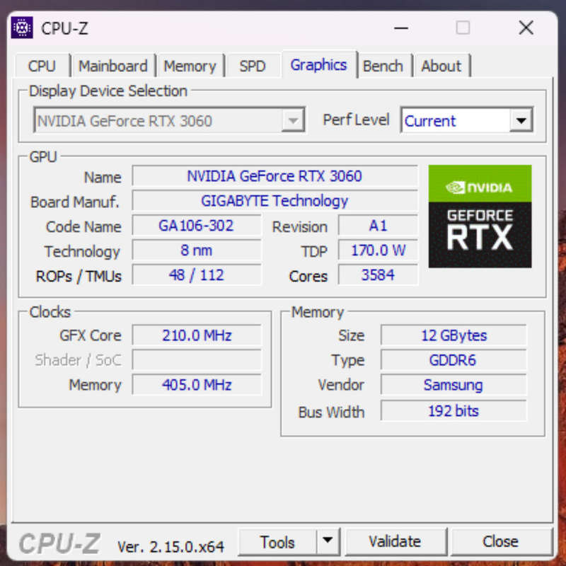 Gigabyte RTX 3060 Gaming OC 12GB (GDDR6)