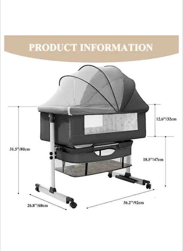 3 In 1 Bedside Baby Bassinet Sleeper Crib With Bed Nets-BLACK