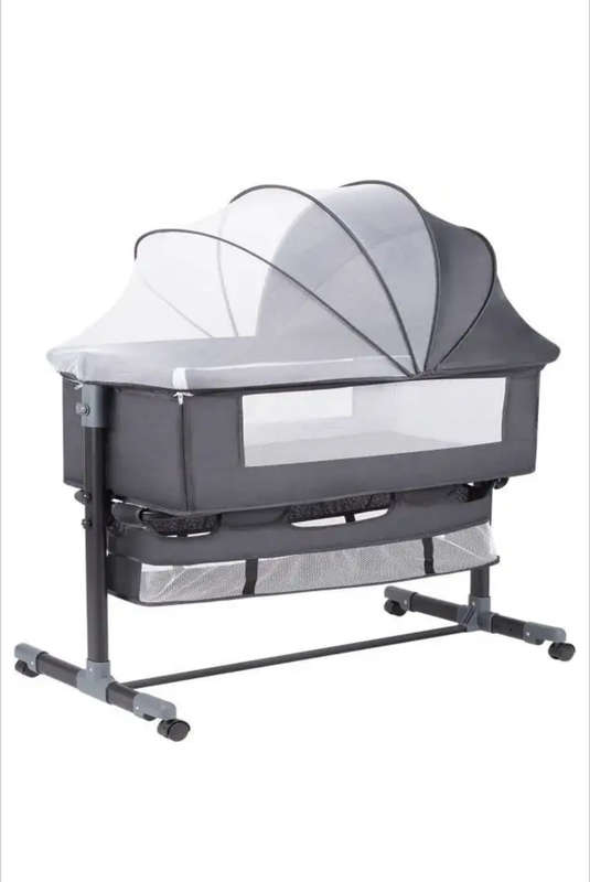 3 In 1 Bedside Baby Bassinet Sleeper Crib With Bed Nets-BLACK