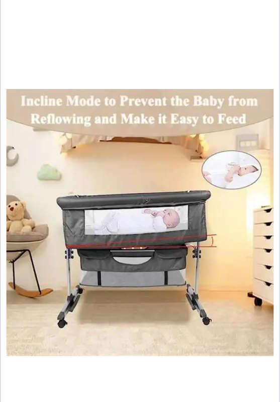 3 In 1 Bedside Baby Bassinet Sleeper Crib With Bed Nets-BLACK