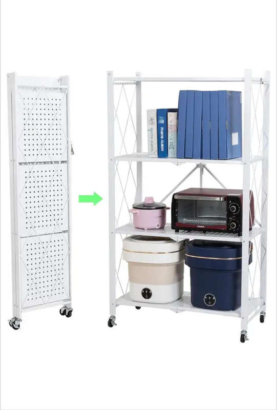JG20375387 4 Tier Folding Trolley Shelf With Lockable Wheels