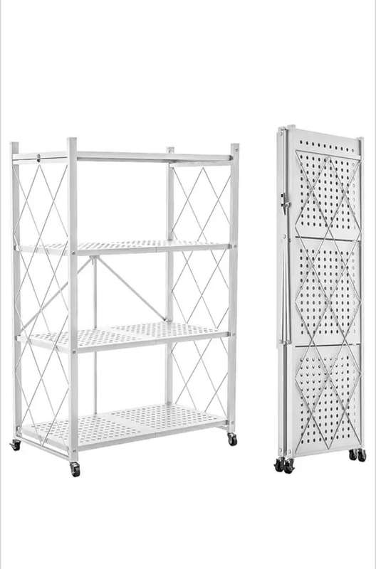 JG20375387 4 Tier Folding Trolley Shelf With Lockable Wheels