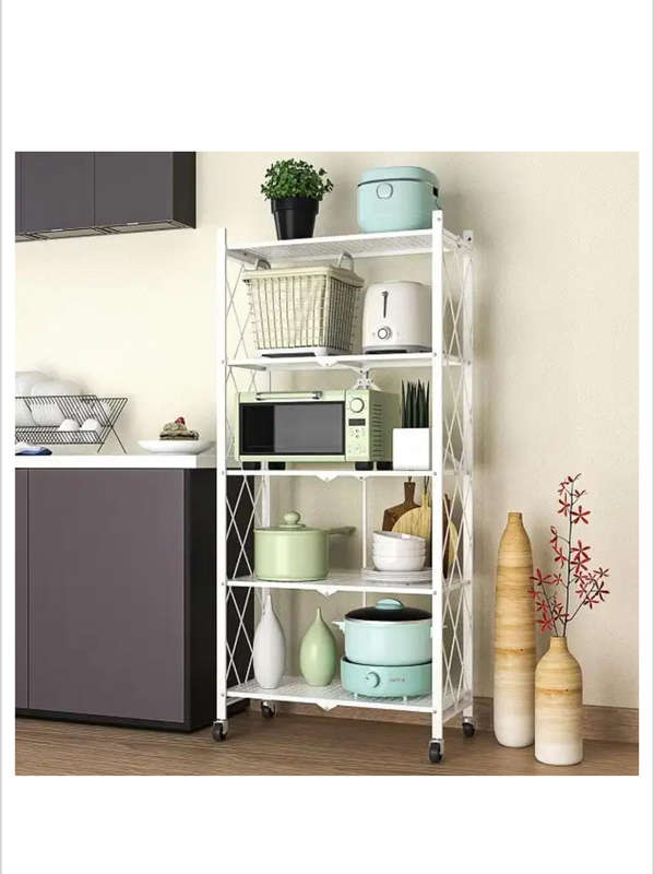 JG20375387 4 Tier Folding Trolley Shelf With Lockable Wheels