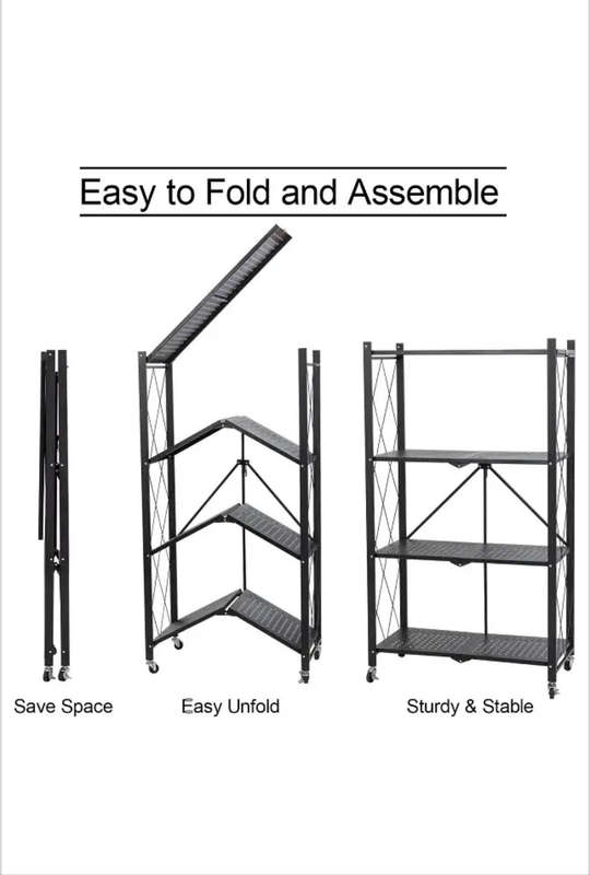 JG20375387 4 Tier Folding Trolley Shelf With Lockable Wheels