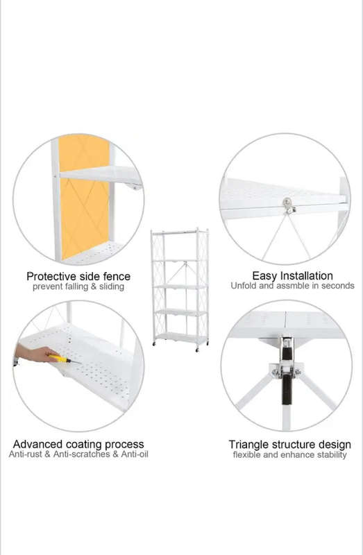JG20375387 4 Tier Folding Trolley Shelf With Lockable Wheels
