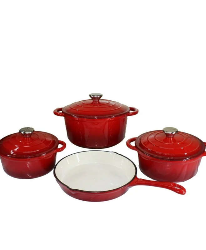7 Piece Authentic Cast Iron Dutch Oven Cookware Pot Set -All colors