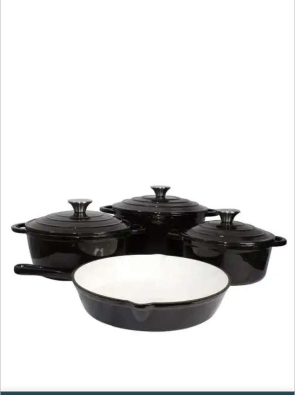 7 Piece Authentic Cast Iron Dutch Oven Cookware Pot Set -All colors