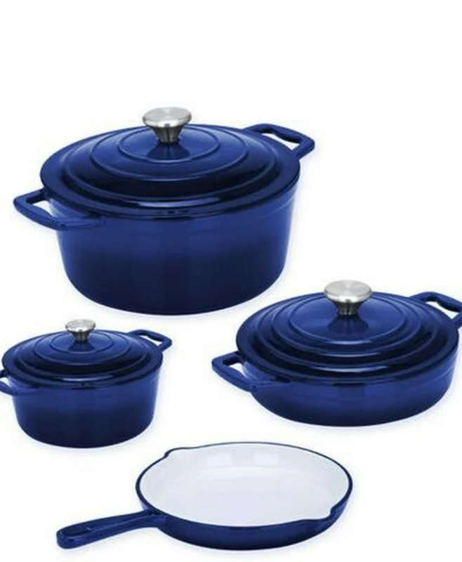 7 Piece Authentic Cast Iron Dutch Oven Cookware Pot Set -All colors
