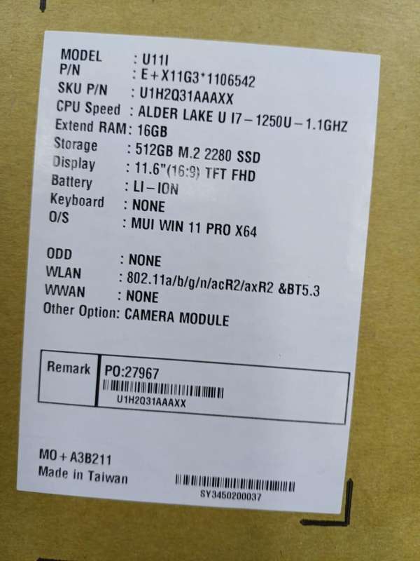 Durabook U11i Rugged Tablet with Detachable Keyboard / Intel Core- i7 1250U / 16GB / 512GB  New