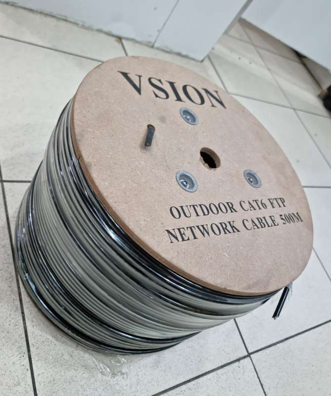 Vision CAT6 500m Solid FTP Outdoor Network Cable - Black - Drum