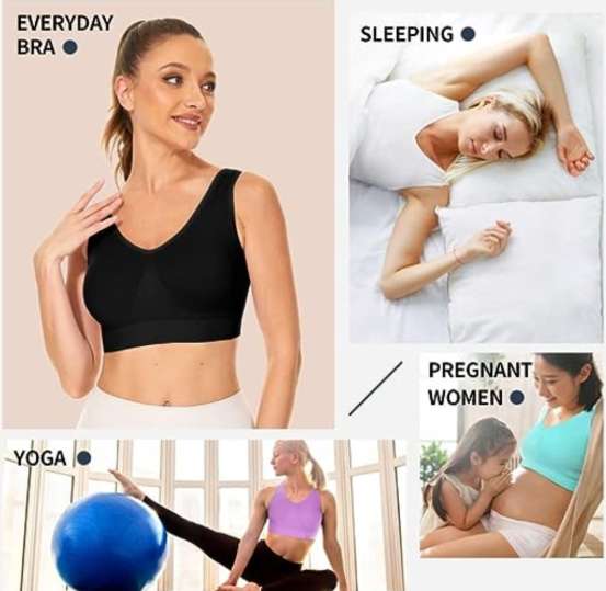2 Pack Crop Tops Seamless Stretchy Sports Bra for Yoga Sleep Non-padded