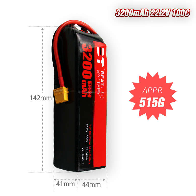 BEAT LIPO 3200mah 22.2v 6s 100c LIPO Battery (XT60 Connector)