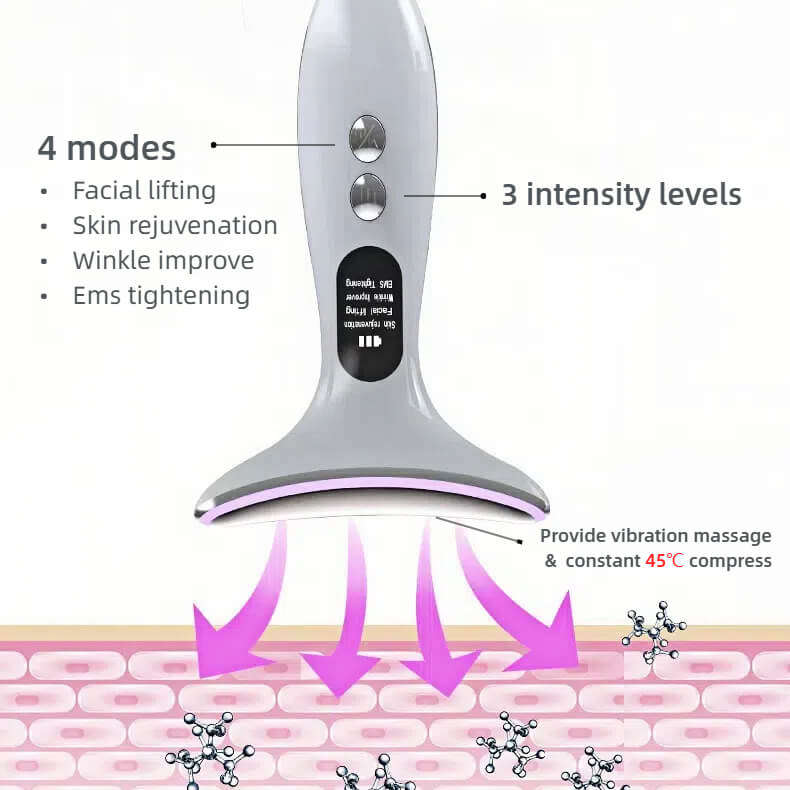 Mothers Day Gift 4-in-1 Beauty Massager for Face and Neck, LED, EMS, Heat, and Vibration