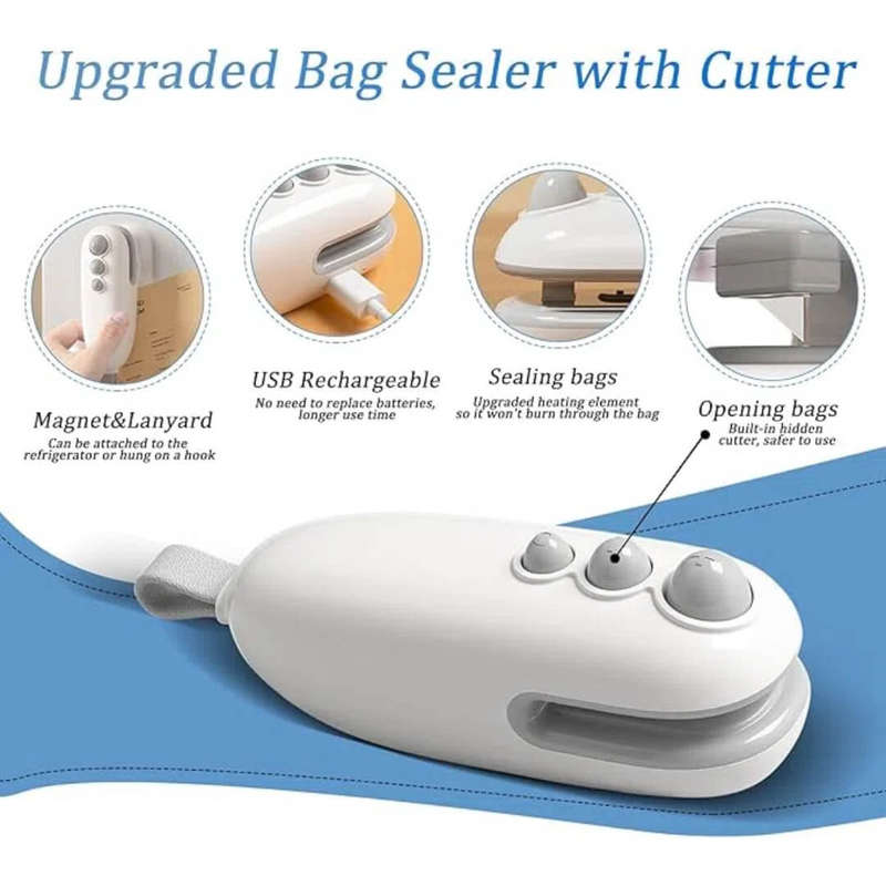 Mini Bag Sealer Little Dolphin Portable - Rechargeable 2 in 1 with cutter