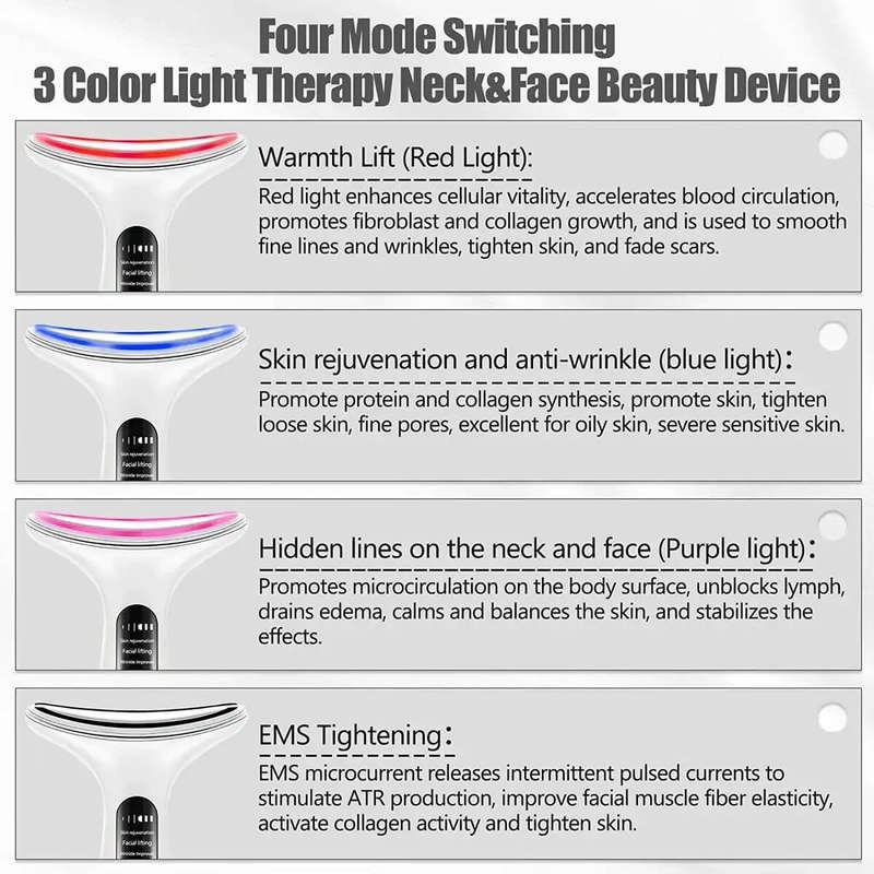 Mothers Day Gift 4-in-1 Beauty Massager for Face and Neck, LED, EMS, Heat, and Vibration