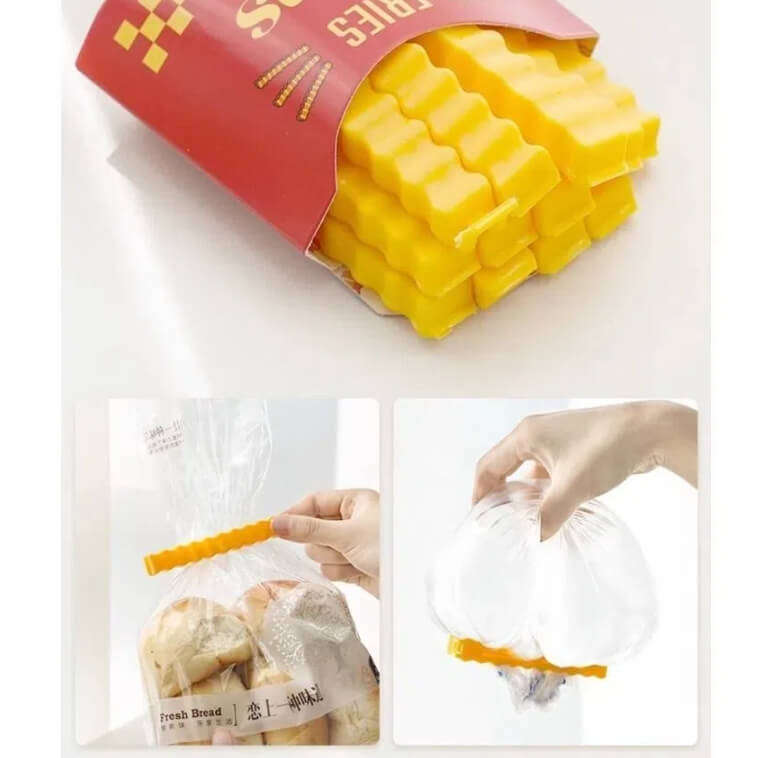 Set of 2 measurable  container - plus 12 French fry bag clips in a fun box