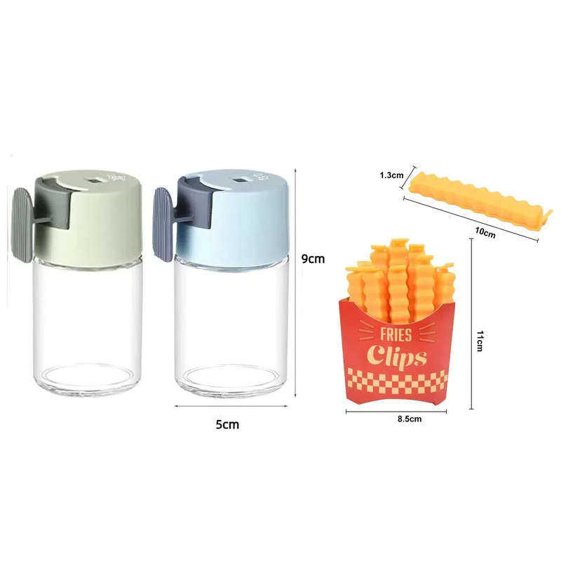 Set of 2 measurable  container - plus 12 French fry bag clips in a fun box