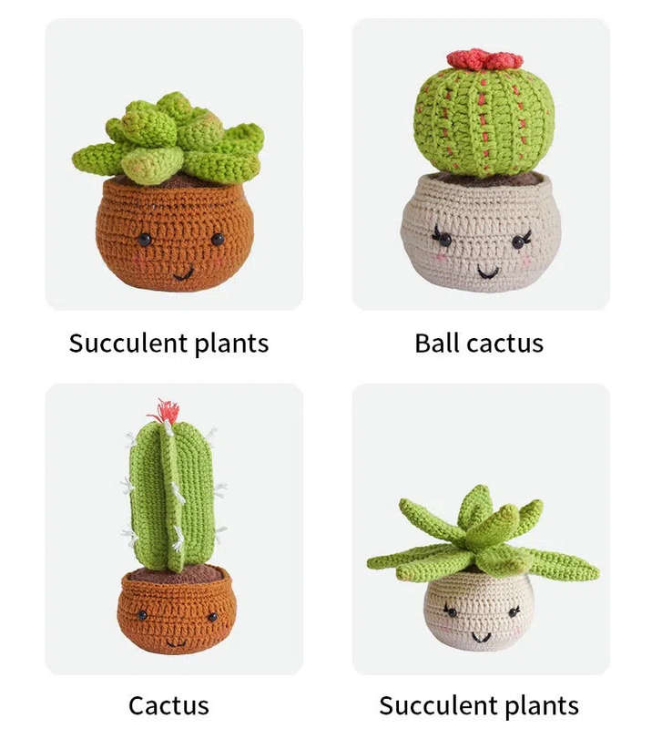 Crochet knitting craft DIY kit -4 pcs succulent cactus plant pot ornament with video tutorials