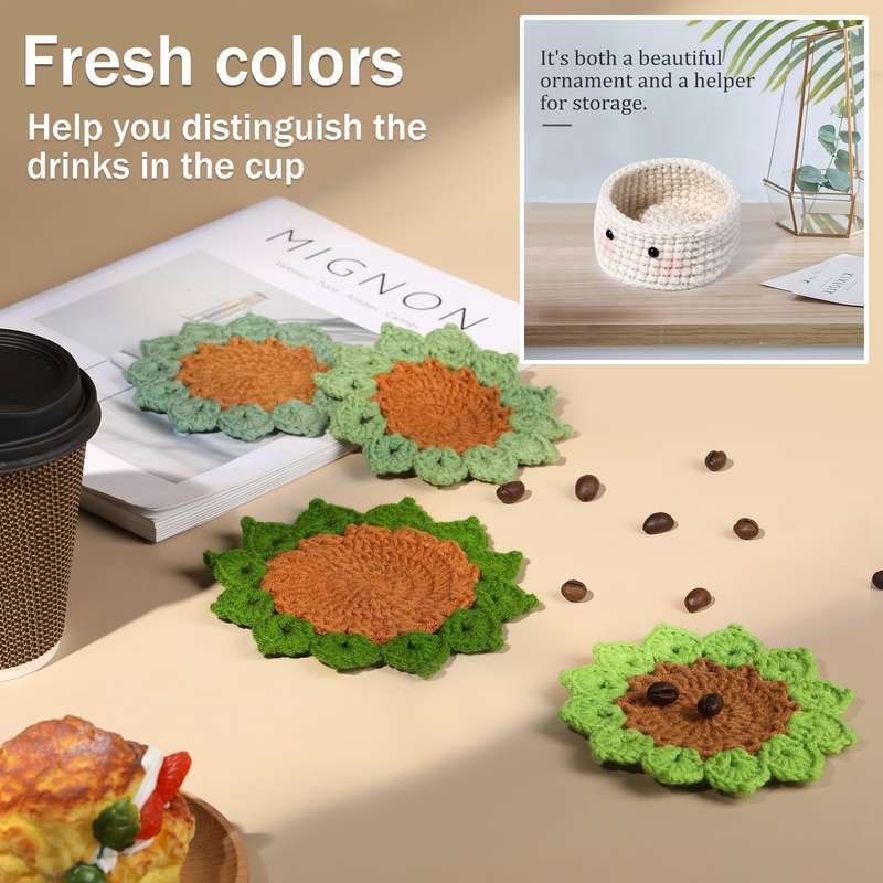 6PCS coasters crochet knitting  craft DIY kit for beginner with Step-by-Step Video Tutorials