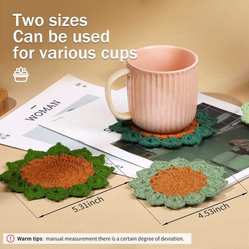 6PCS coasters crochet knitting  craft DIY kit for beginner with Step-by-Step Video Tutorials