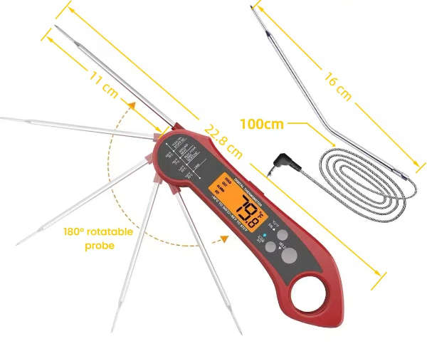 Digital Kitchen Thermometer Dual Probe , for Food Meat Cooking / Braai /Oven  (Red or Black)