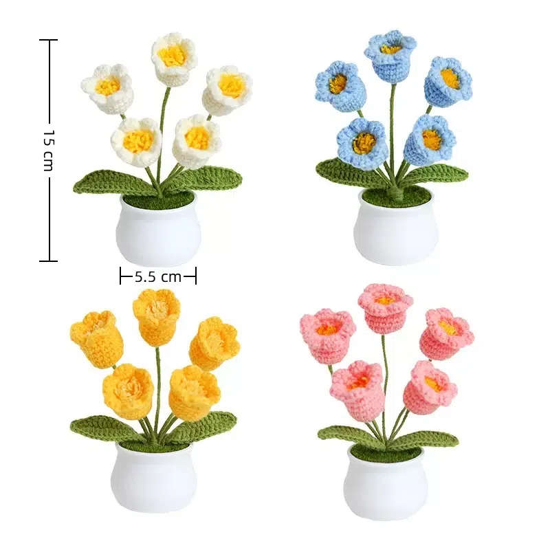 Cute Little Potted Flower Handmade Crochet Knitting DIY Kit with video toturial,Mother's Day Gift