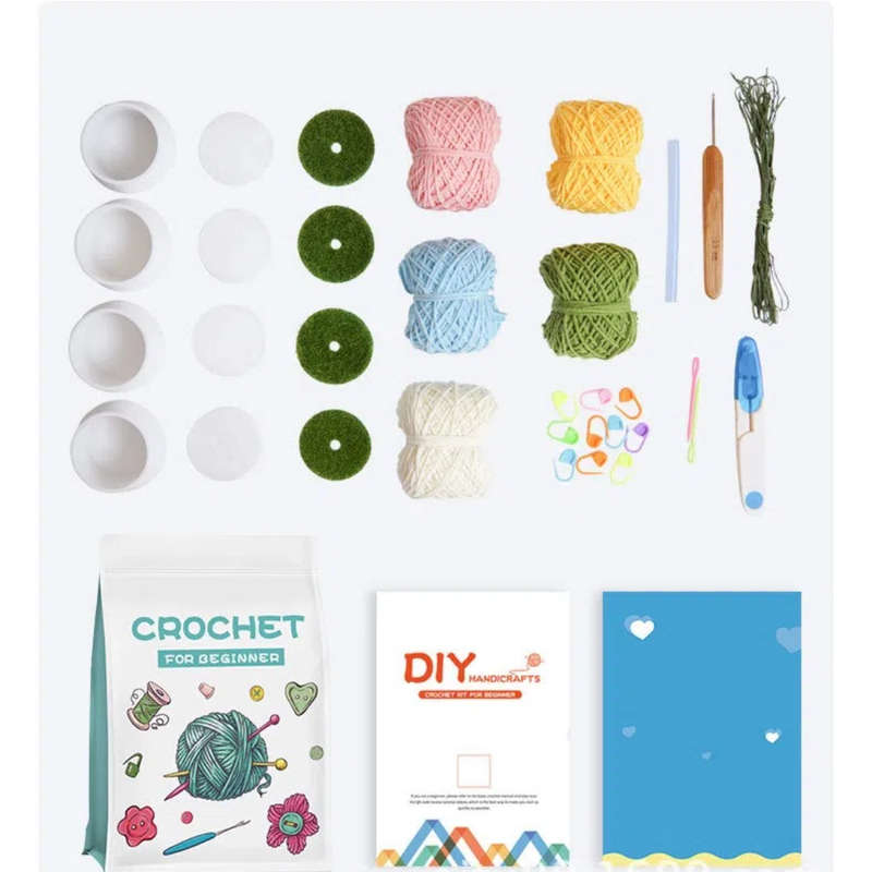Cute Little Potted Flower Handmade Crochet Knitting DIY Kit with video toturial,Mother's Day Gift