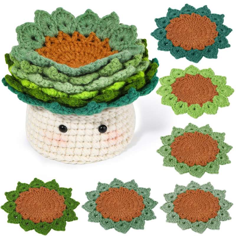 6PCS coasters crochet knitting  craft DIY kit for beginner with Step-by-Step Video Tutorials